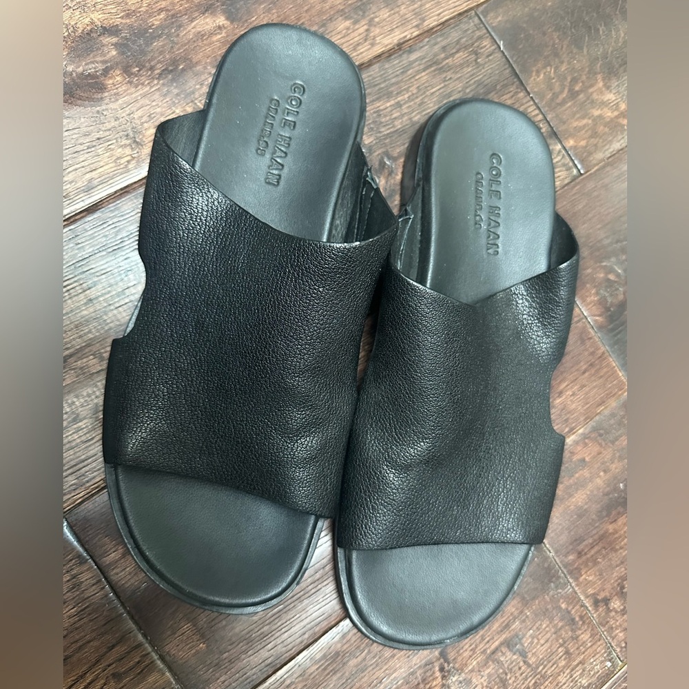 Cole Haan Goldwyn Pebble-Leather Slide Sandals - Picture 2 of 5